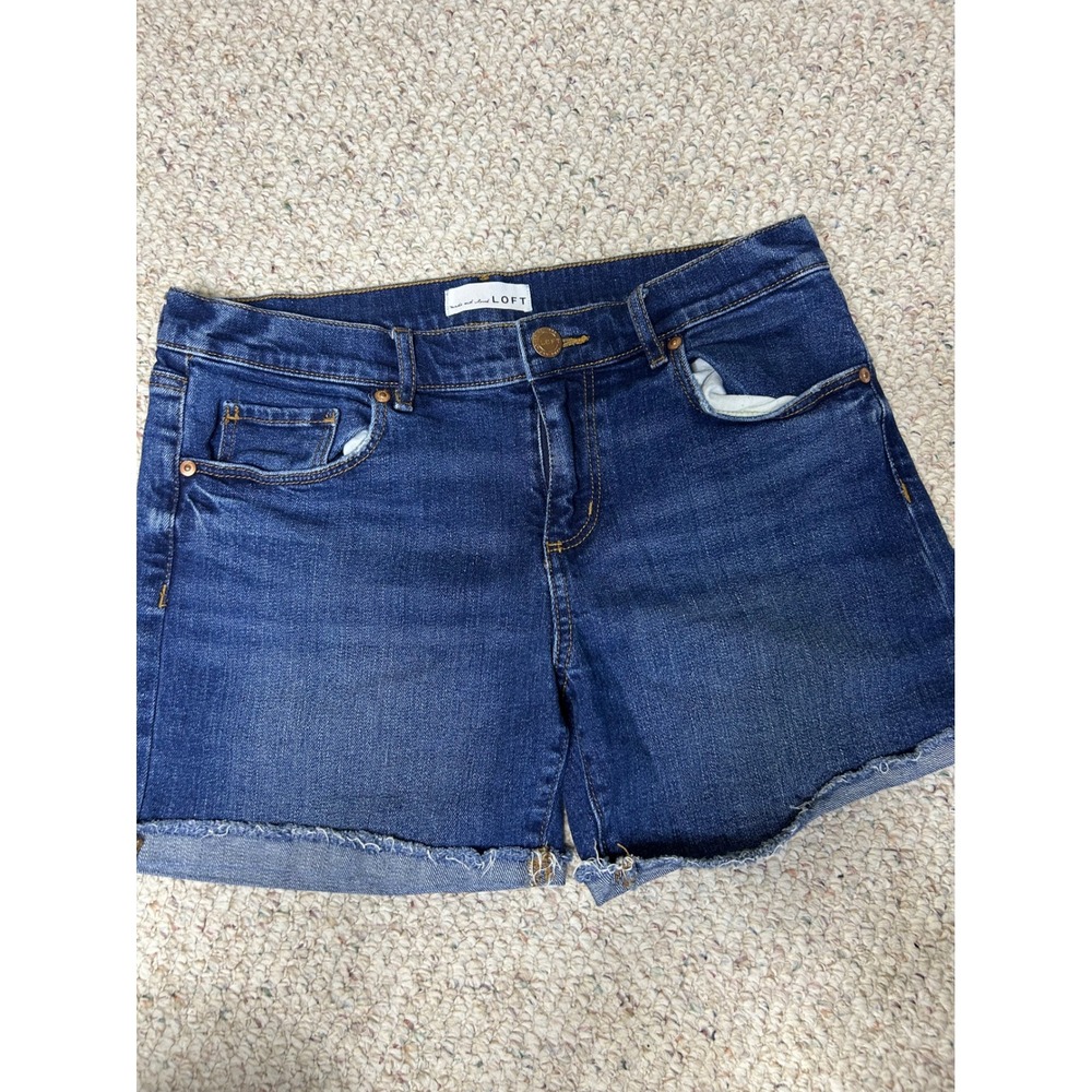 Loft Womens Dark Wash Denim Jean Shorts Raw Hem Size 27 4